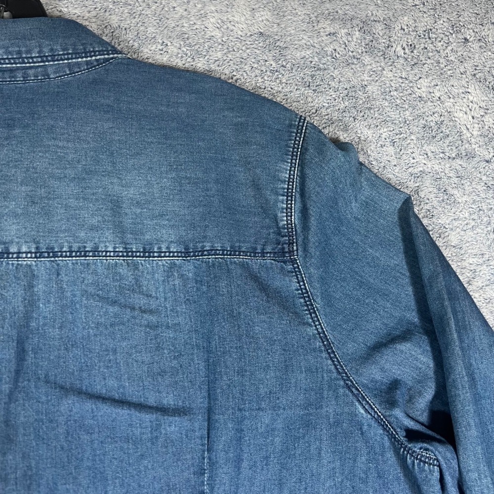 J. Jill Denim Button Down Shirt Womens XL Blue Cotton Long Sleeve Pocket - Picture 13 of 16